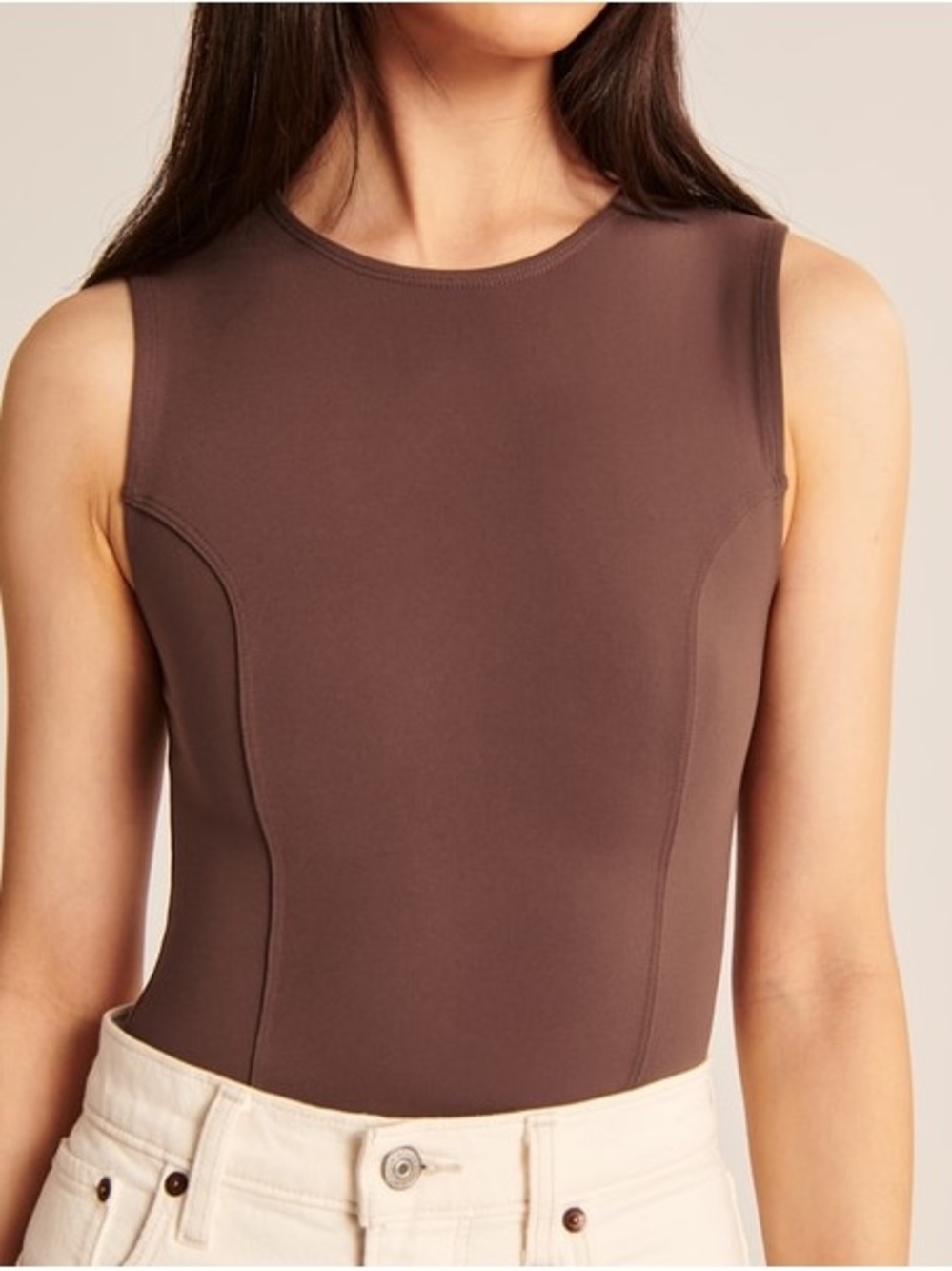 Abercrombie & Fitch Crew Tank Bodysuit in Chocolate Brown